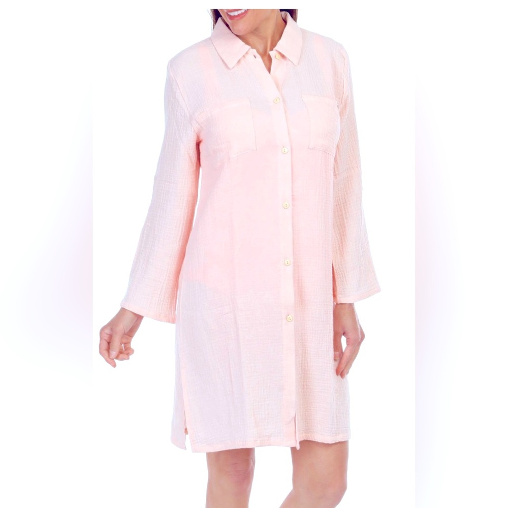 Nicole Miller Crinkle Chiffon Button Down Swimwear Coverup, NWT